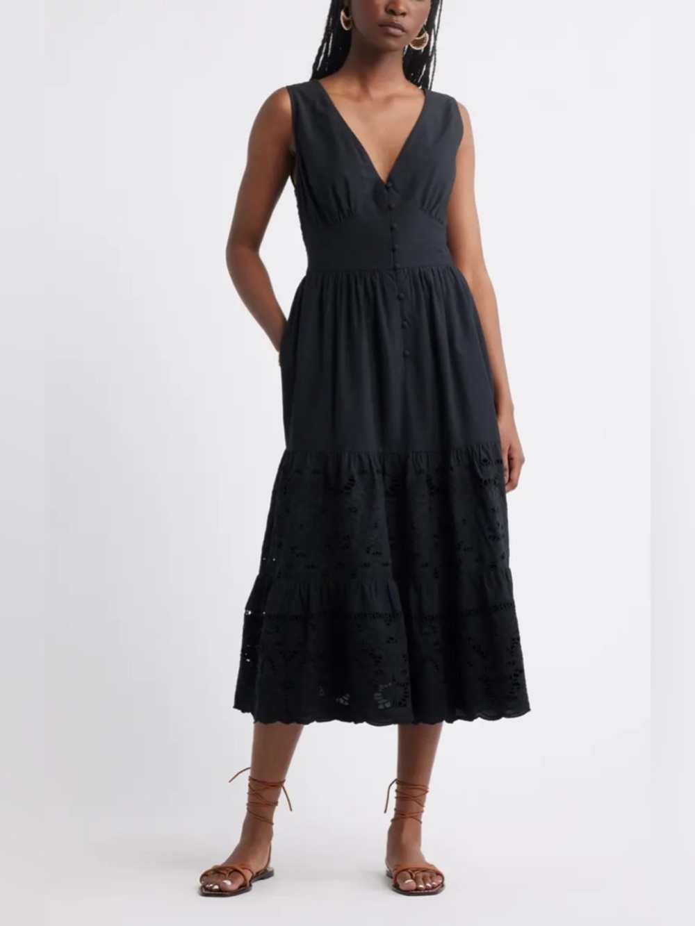 Treasure and Bond - Black Eyelet-Trim Dress - Picture 2 of 4